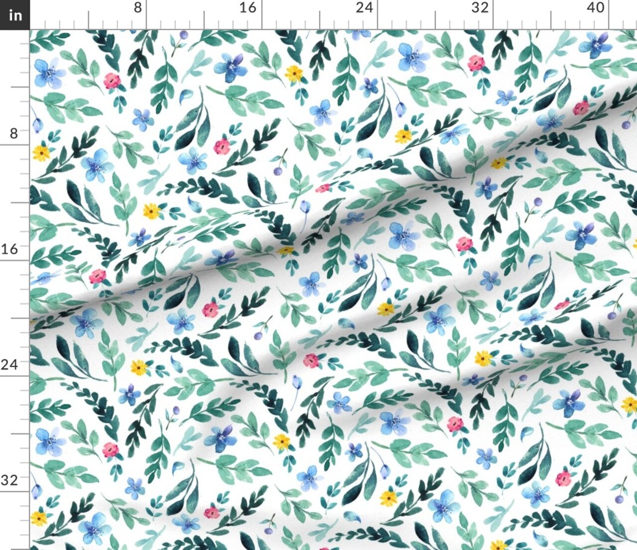 Blossom Garden Watercolor Blooms Blue Yellow Pink Delicate Botanical Custom Printed Fabric by Spoonflower Various Fabrics by the Yard or Fat Quarter